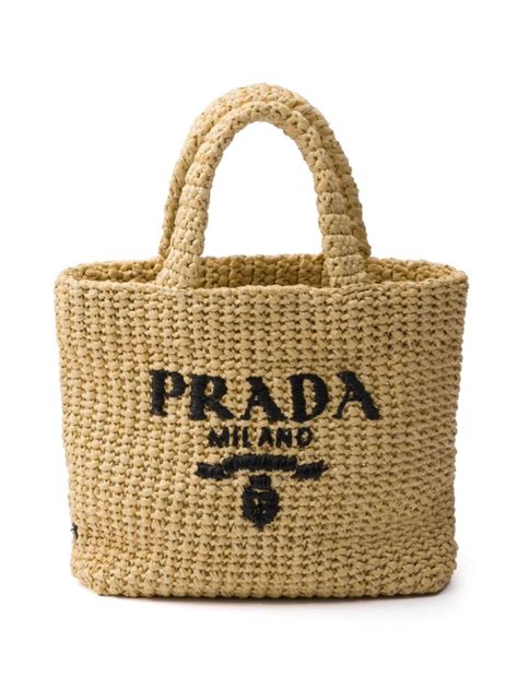 Prada Bolsa Tote De Palha Com Logo 